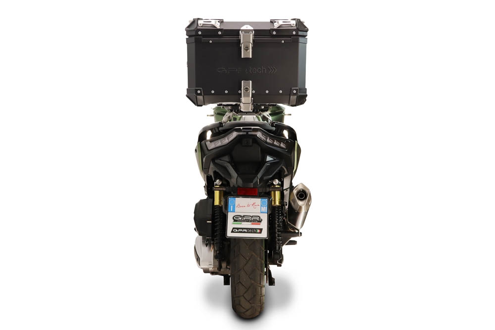 Top case GPR TECH compatible with  Voge SR 450 X 2026/2027 e5 plus GPR TECH Top case in aluminum, black color including, roof rack and specific plate Capacity 35 LT.