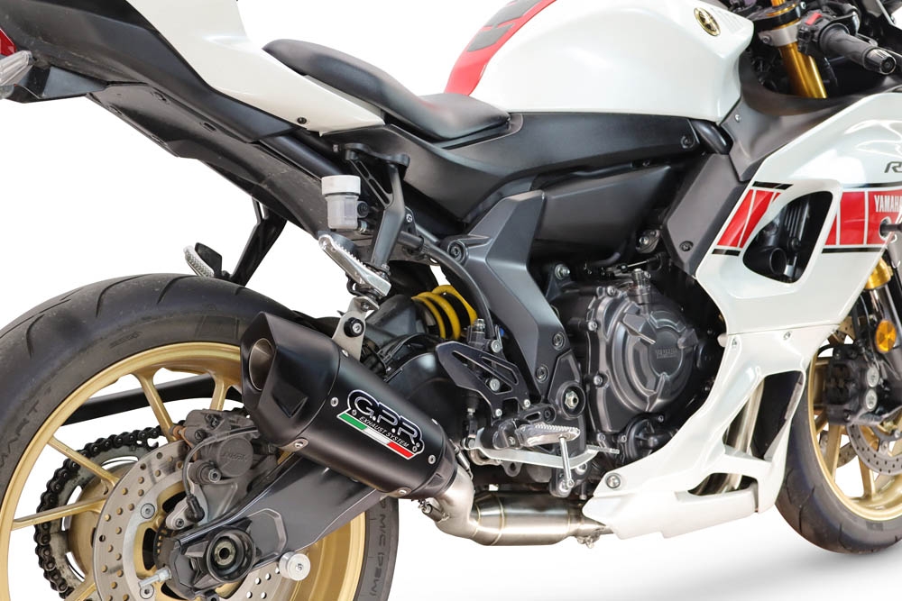 GPR exhaust compatible with Yamaha YZF R7 2021-2024, GP-Revo Black Titanium, Slip-on exhaust including link pipe and removable db killer 