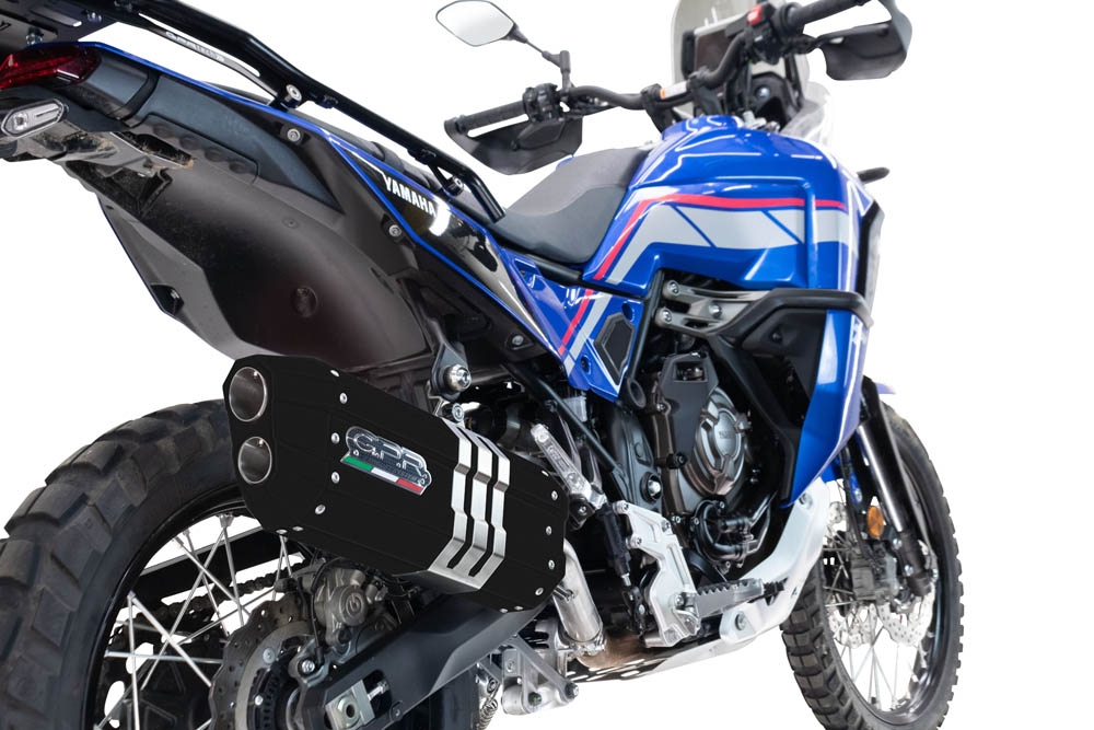 Exhaust compatible with Yamaha Tenere 700 2021-2024, Hyper Sonic Black Titanium, Slip-on exhaust including removable db killer and link pipe, EPA-compliant 
