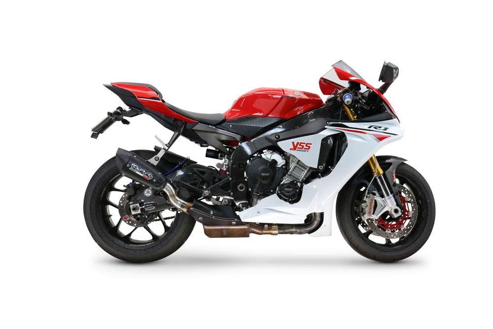 GPR exhaust compatible with  Yamaha R1 2015-2016, GP-Revo Black Titanium, Slip-on exhaust including removable db killer and link pipe, EPA-compliant 