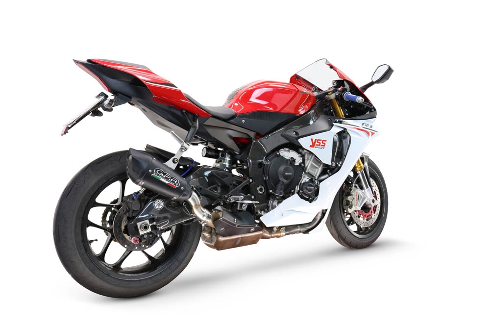GPR exhaust compatible with  Yamaha R1 2015-2016, GP-Revo Black Titanium, Slip-on exhaust including removable db killer and link pipe, EPA-compliant 
