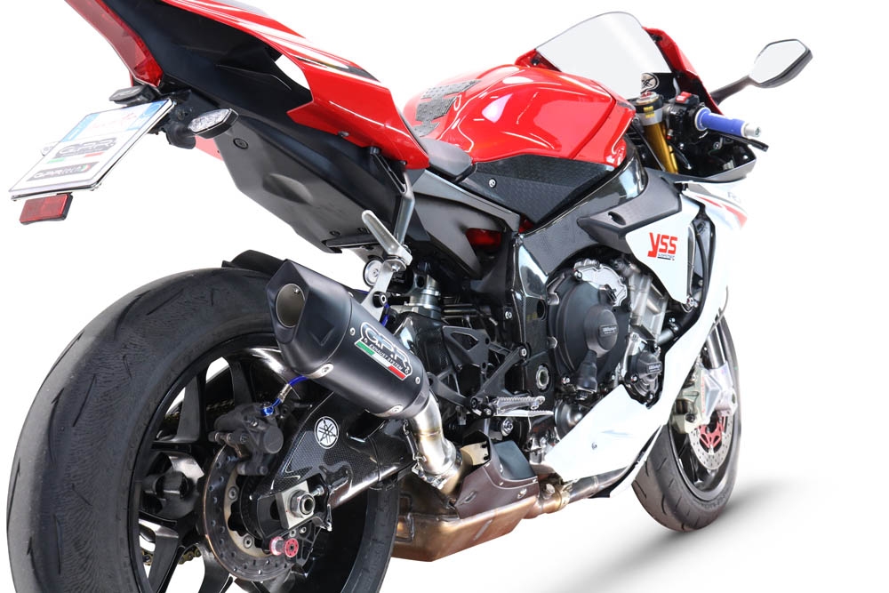GPR exhaust compatible with  Yamaha R1 2015-2016, GP-Revo Black Titanium, Slip-on exhaust including removable db killer and link pipe, EPA-compliant 